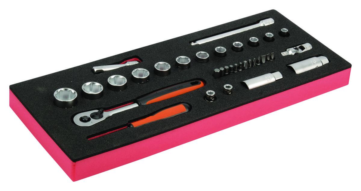 Hylsyavainsarja Bahco moduuliin FF1E2505EH 3/8" s-sarja 34osaa - HYLSYSARJA 3/8"S-SARJA INCH BAHCO FOAM FF1E2505EH