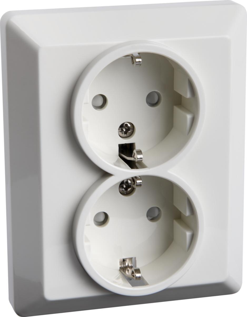 Seinäpistorasia, upotettava, maadoitettu, 2-haar. kosketussuojalla - PISTORASIA 2-OS ATIA MAAD VALKOINEN UPPO