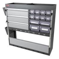 Pakettiauton hylly PELA 3 laatikkoa & 12 lokerikkoa