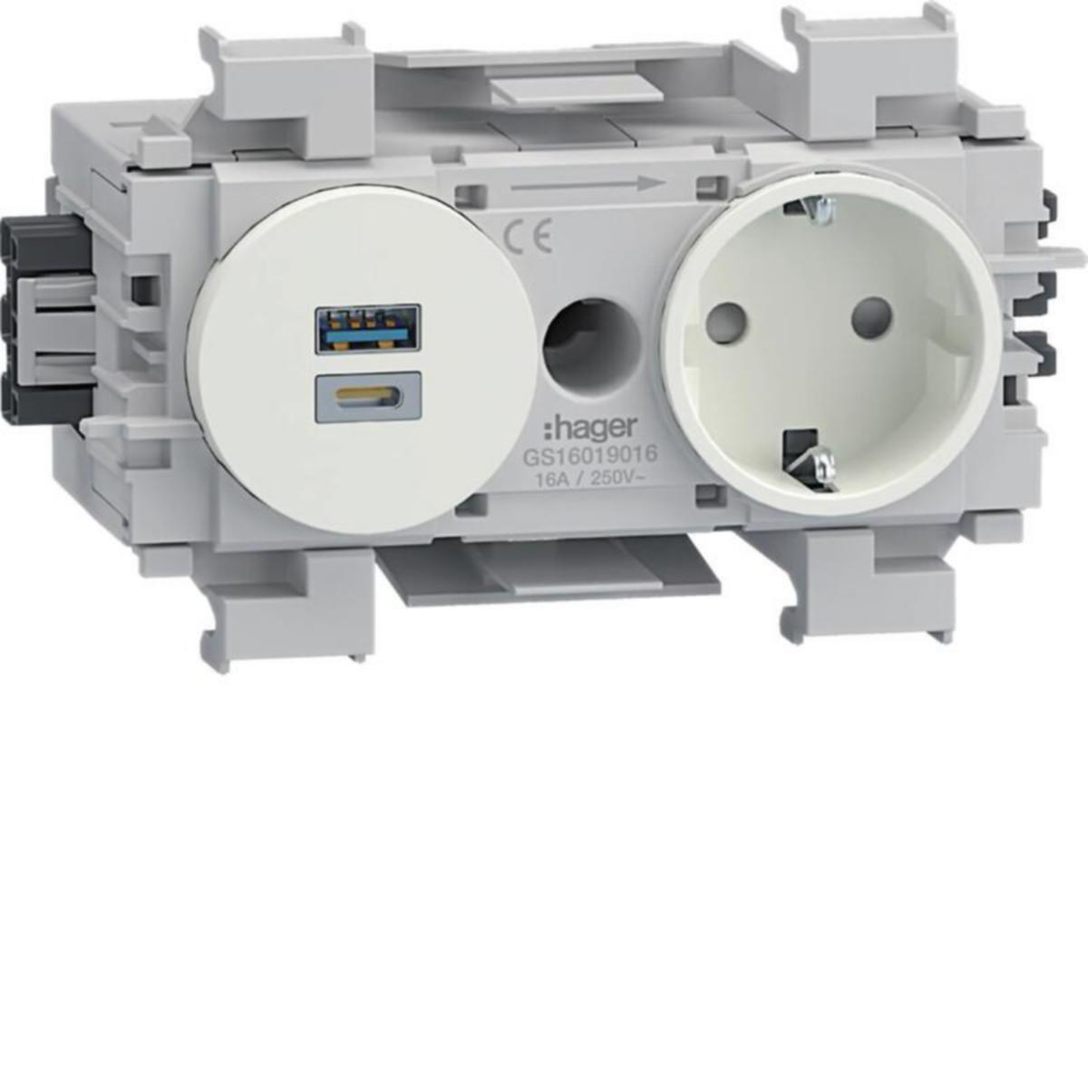 Kanavapistorasia Hager Ecoline PR+USB - KANAVAPISTORASIA ECOLINE GS1601 PR + USB A-C HF VAL