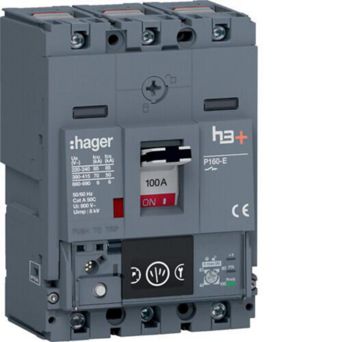Kompaktikatkaisija Hager h3+ Energy - KOMPAKTIKATKAISIJA H3+ P160 ENERGY 3N 100A 70KA
