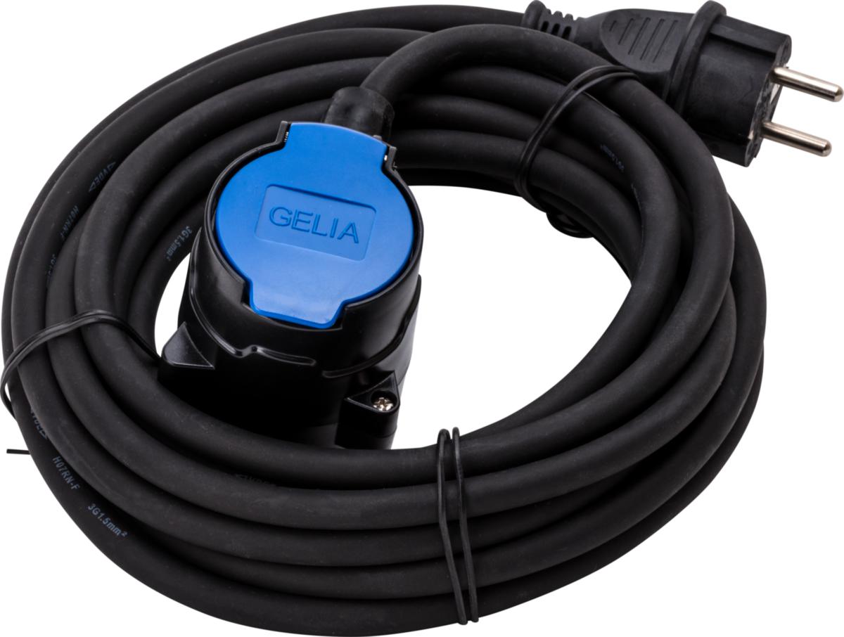 Ulkojatkojohto itsesulkeutuvalla kannella, maadoitettu, 2-osainen, IP44, H05RR-F - JATKOJOHTO 2-OSAINEN 20M IP44 H05RR-F3G1.5 KANSI MAADTTU SIN