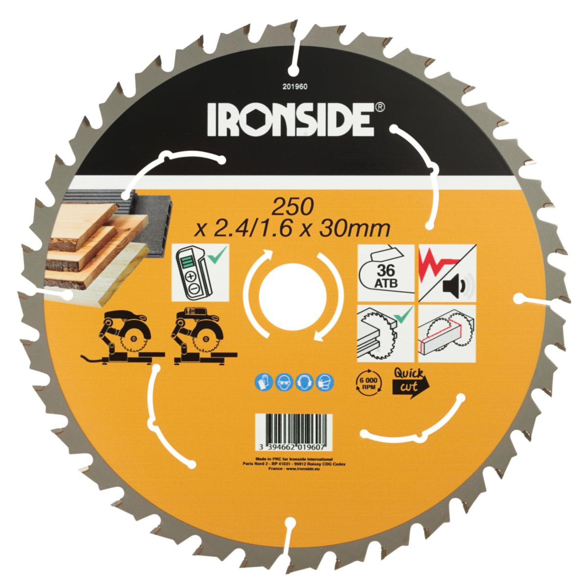 Pyörösahanterä Ironside puulle - PYÖRÖSAHANTERÄ PUU 36 H 250MM IRONSIDE 201960