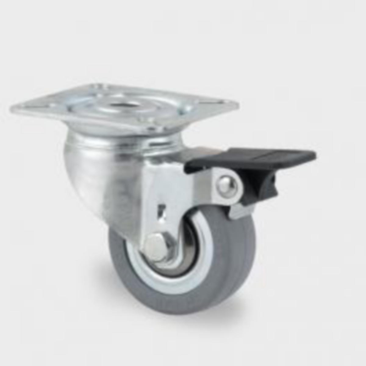 Kääntöpyörä jarrulla kuulalaakeroitu Tente - KÄÄNTÖPYÖR TENTE 50MM KUMI JARRU 2475DIK050P40 PL.60X60MM