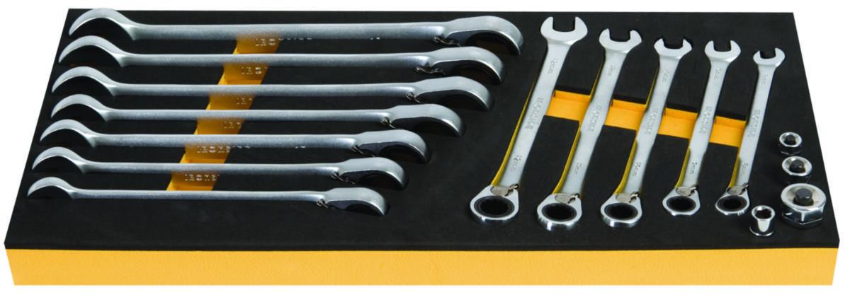 Työkalumoduuli Ironside räikkälenkkiavainsarja 16 osaa - RÄIKKÄLENKIT 8-19MM 12+4OS. IRONSIDE 100255 MODUULI F