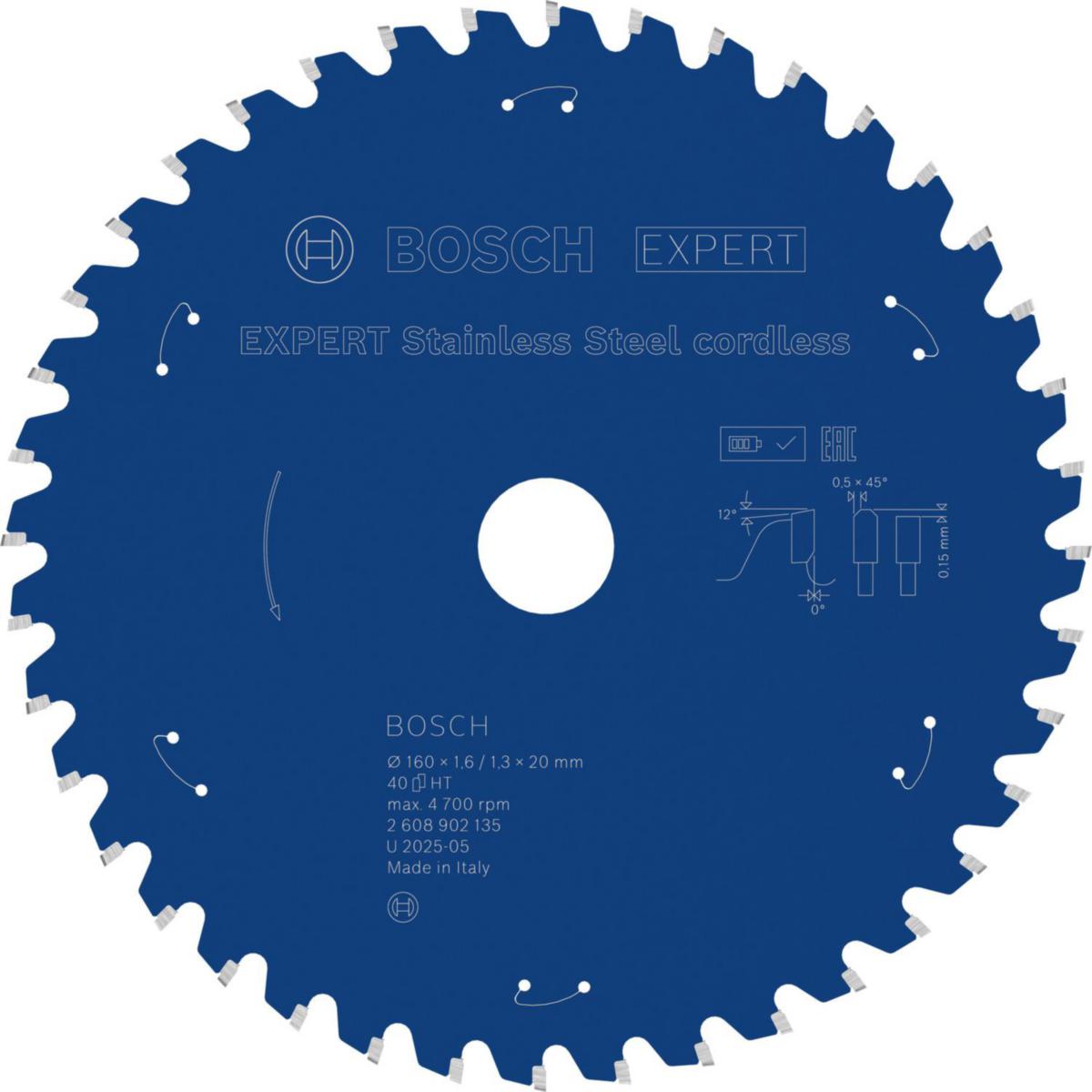Pyörösahanterä Bosch Expert Stainless Steel Cordless - SAHANTERÄ 160X20X1,6 40T 0L SS CL EXP