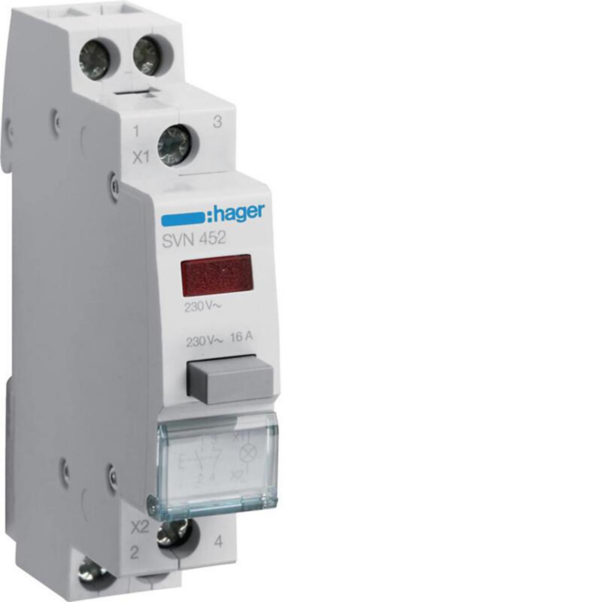 Painike Hager merkkivalolla - PAINIKEKALUSTE DIN HAGER SVN452 1S+1A + PUN MV 230VAC