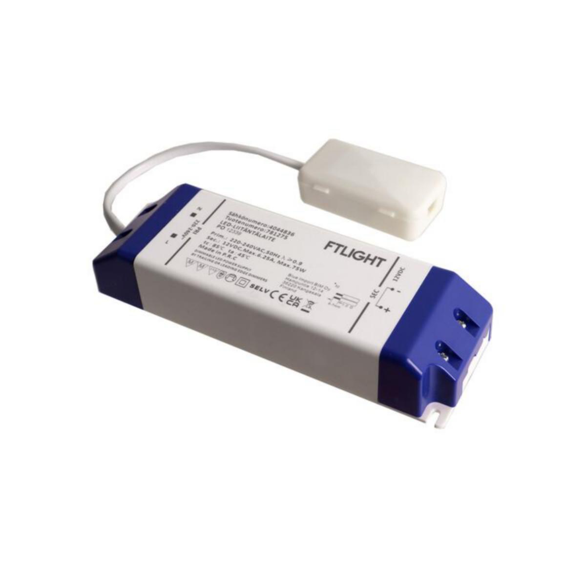 Elektroninen liitäntälaite FTLight Triac kytkentäboksilla - ELEKTRONINEN LIITÄNTÄL FTLIGHT 75W 12V IP20 TRIAC