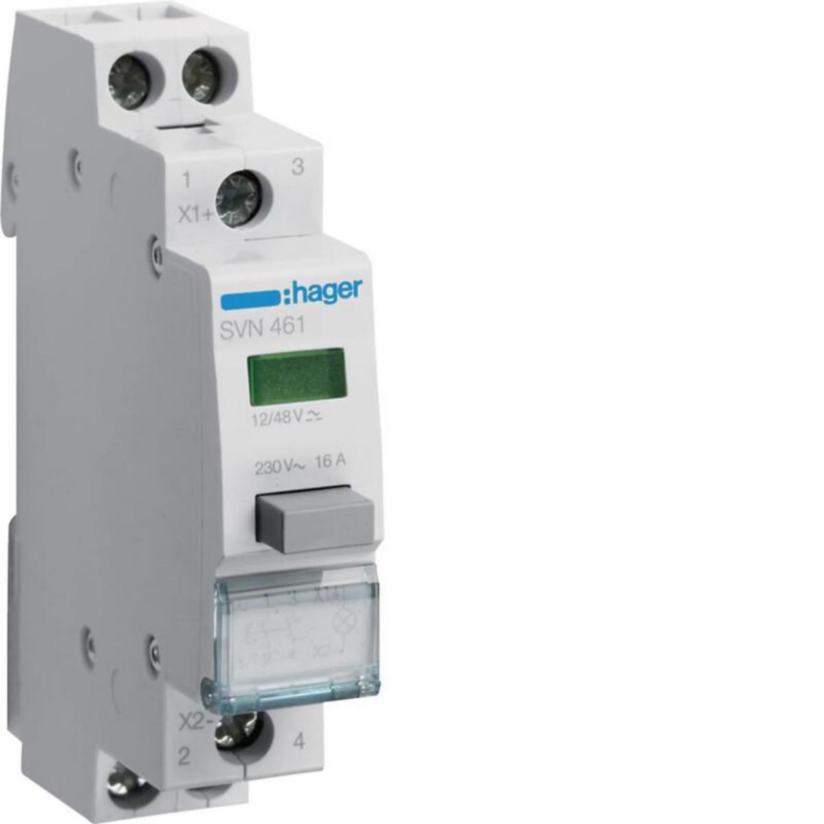 Painike Hager merkkivalolla - PAINIKEKALUSTE DIN HAGER SVN461 2S+VIH MV 12-48V AC/DC