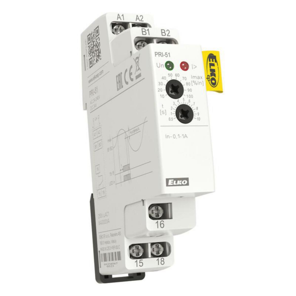 Virranvalvontarele Elko EP PRI-51 - VALVONTARELE VIRTA ELKO EP 1VK 8A 250VAC SÄÄTÖ 0.2-2A