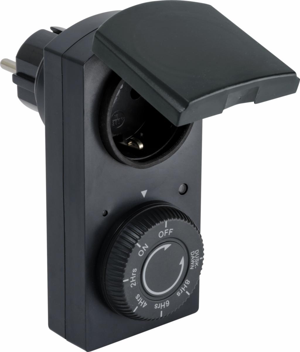 Hämäräkytkin, on/off, ajastimella 2-8h, IP44 - HÄMÄRÄKYTKIN AJASTIMELLA 2-8h ULKOKÄYTTÖÖN PLUG-IN