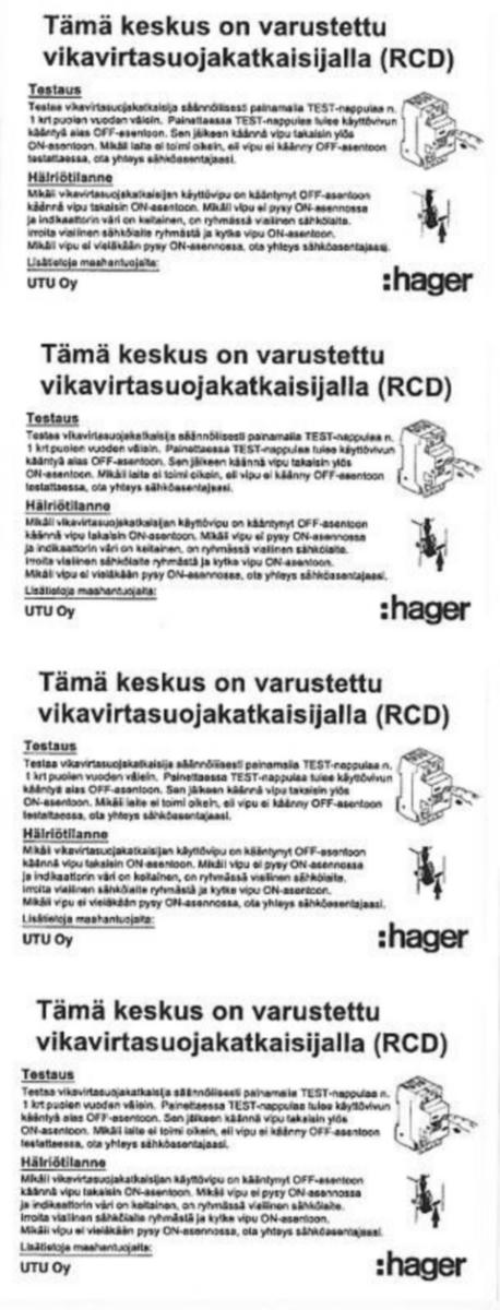 Käyttöohjetarra UTU - KÄYTTÖOHJETARRA UTU VVST VVSK/VV-JSK 4kpl FI