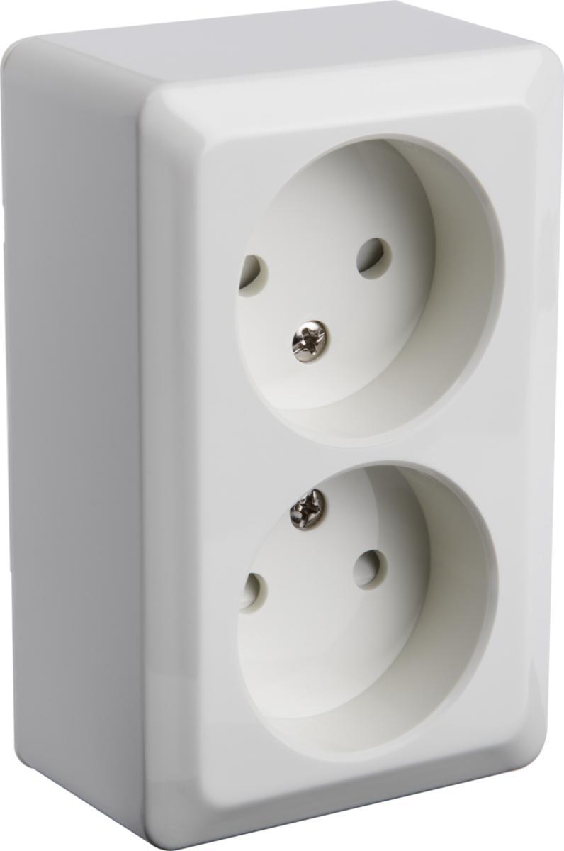 Seinäpistorasia, pinnallinen, maadoittamaton, 2-haar. kosketussuojalla - PISTORASIA 2-OS ATIA 0-LK VALKOINEN PINTA