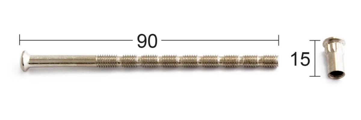 Ruuvi+hylsymutteri 9+7 Habo - KATKOURARUUVI JA HYLSYMUTTERI HABO NIKLATTU 90MM 2KPL