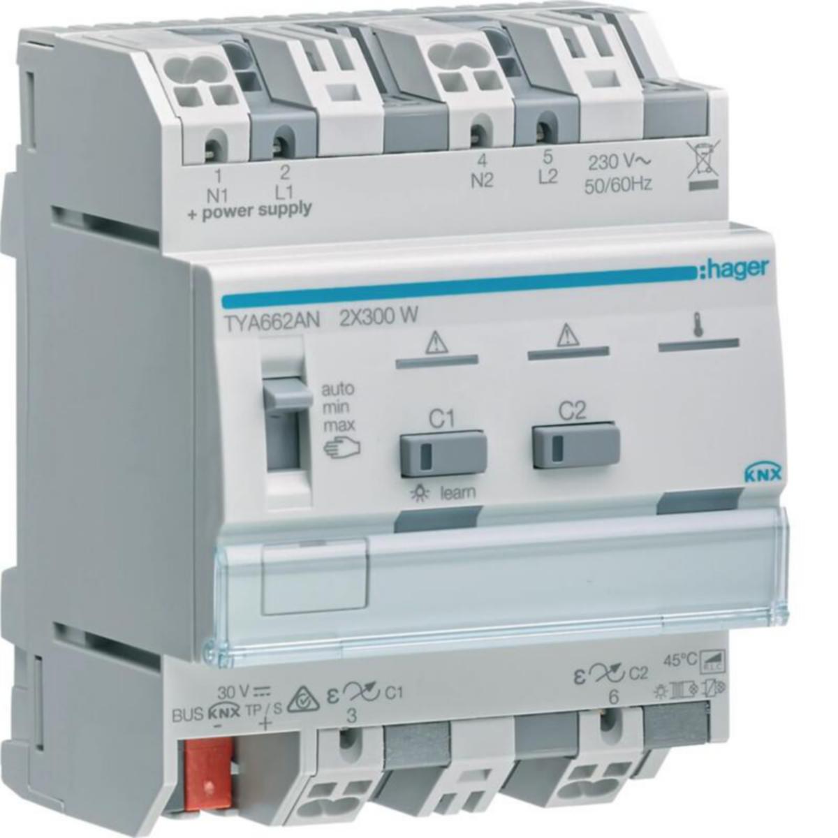 Valonsäädin KNX Hager KNX ETS - VALONSÄÄDIN KNX KNX ETS TYA662AN 2X300W RLCPD DIN