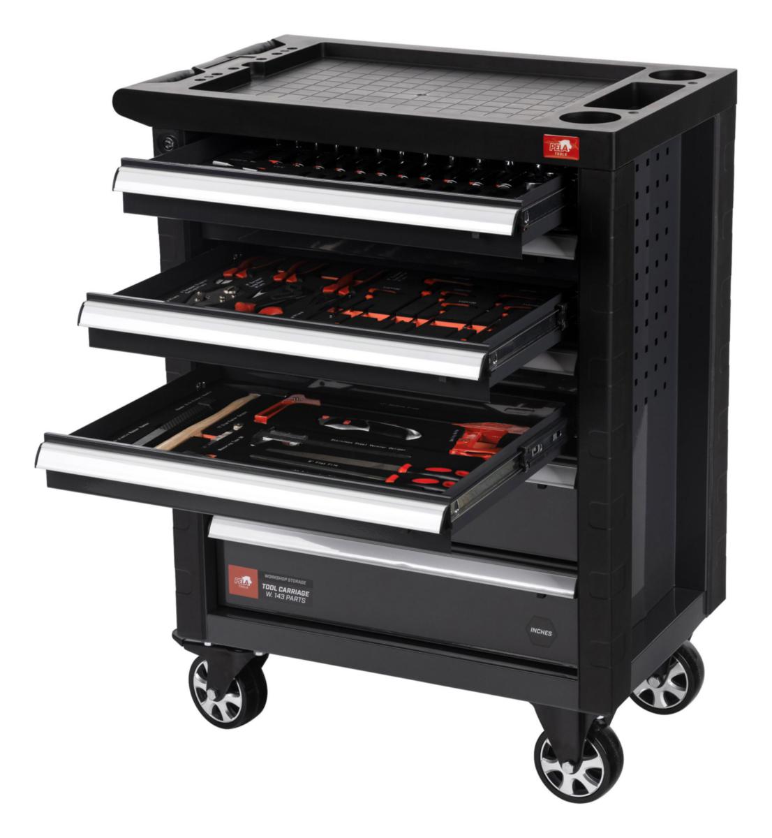 Työkaluvaunu PELA työkaluilla 143osaa tuumakoot - TYÖKALUVAUNU TYÖKALUILLA PELA 511083 143-OS TUUMAMITAT