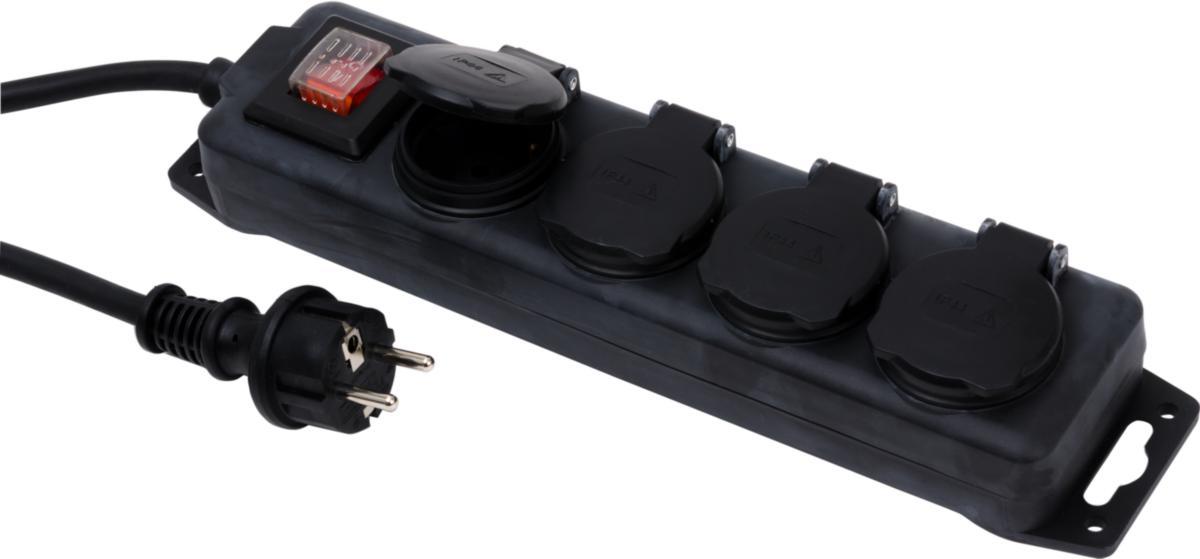 Jatkojohto, maadoitettu, 4-osainen, kannella ja katkaisimella, IP44 - JATKOJOHTO 4-OS 3M MAAD H07RN-F 3G1.5 IP44