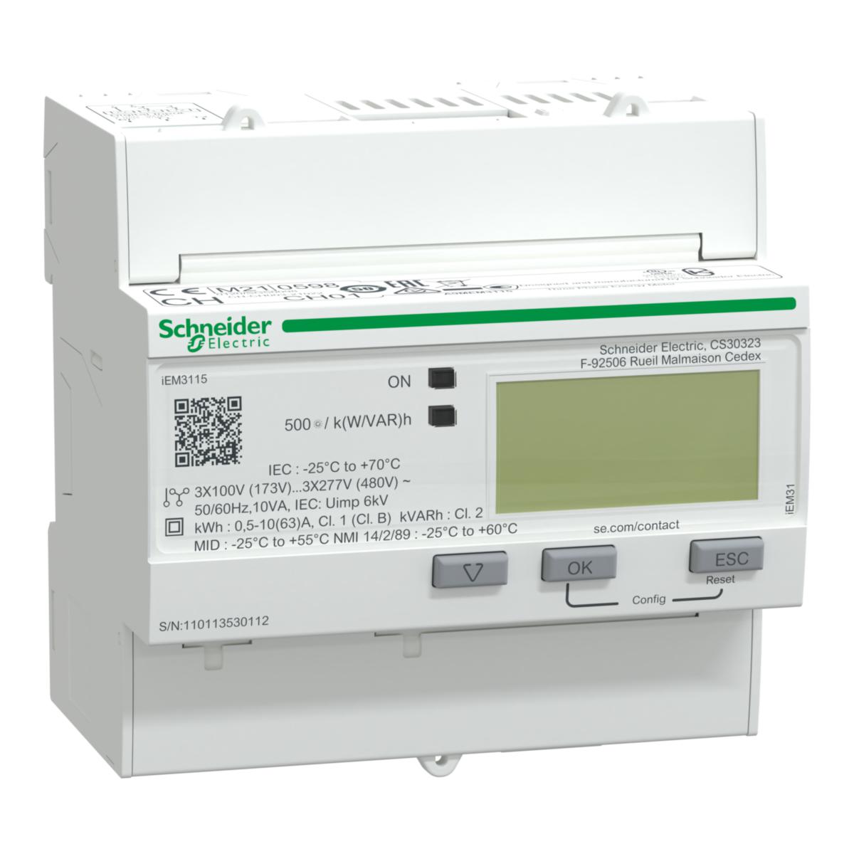 Energiamittari Schneider Electric Acti 9 iEM3000-sarja - ENERGIAMITTARI MID 4T ACTI 9 IEM3115 KWH-MITTARI 63A MONITA