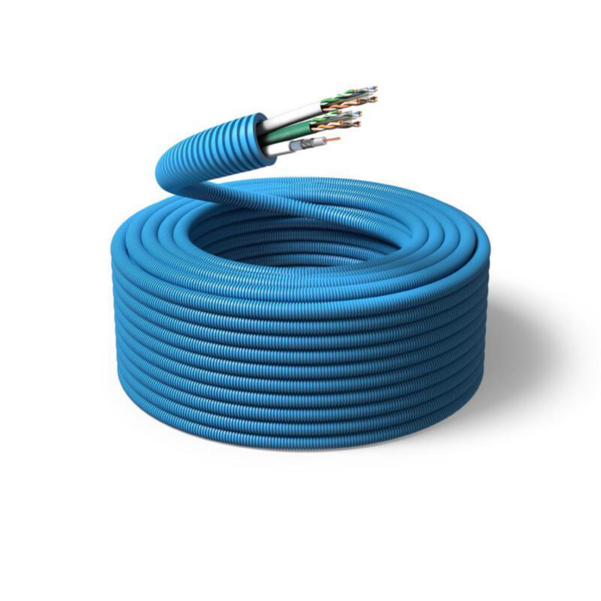 Putkijohto CAT6- Coax Pmflex Dca - PUTKIJOHTO-HF PMFLEX 20 MM / 2C6 U/UTP+RG6T / R100