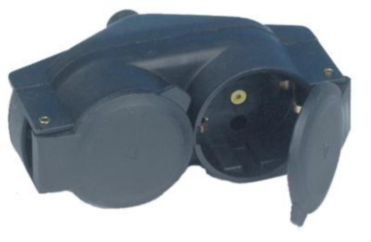 Jatkopistorasia, ilman kaapelia, maadoitettu, 2-haarainen, IP44 - HAAROITUSPISTORASIA 2-OS MAAD MUSTA IP44 JATKOJOHDOLLE