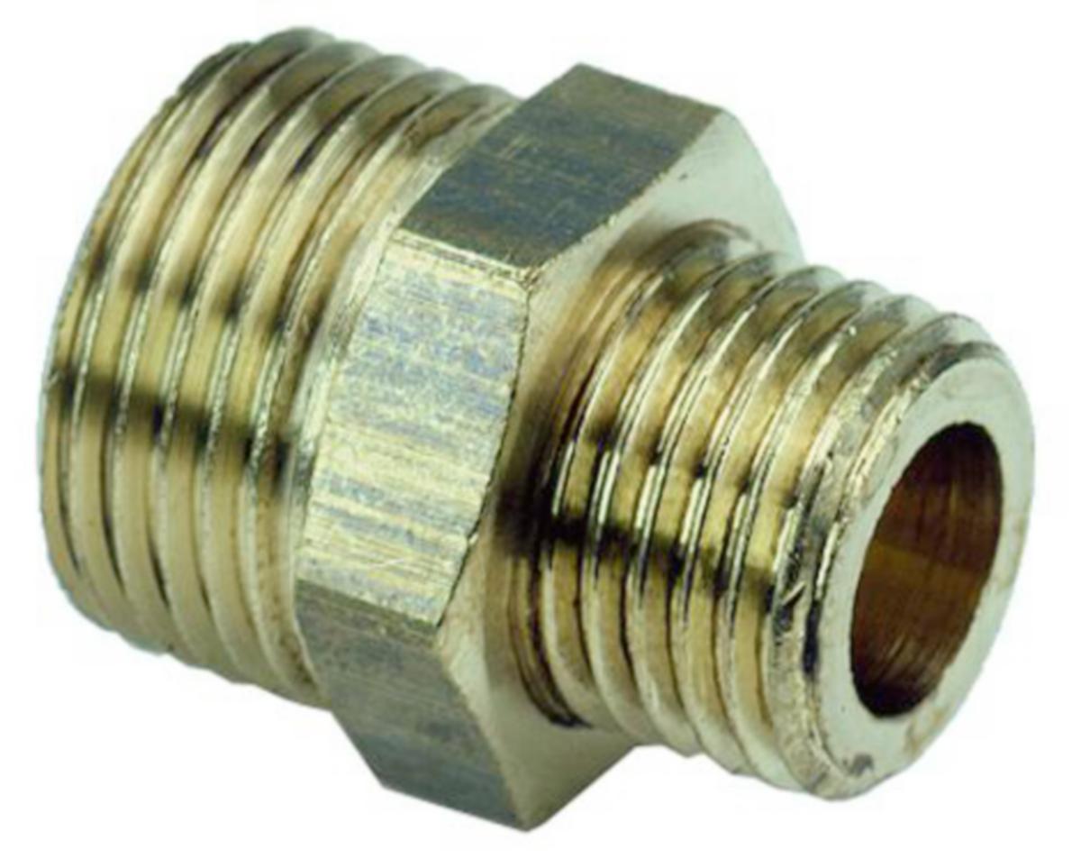 Kaksoisnippa, ulkokierre/ulkokierre, messinki, supistava - SUP.KAKSOISNIPPA R15XR10 1/2X3/8 MESSINKI