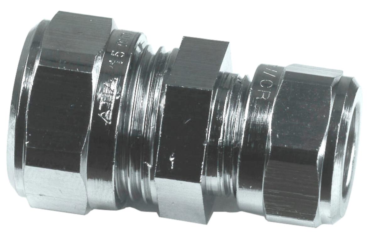 Puserrusliitin, suora, putki/putki, supistava - PUSERRUSLIITIN 15X12 KROMATTU