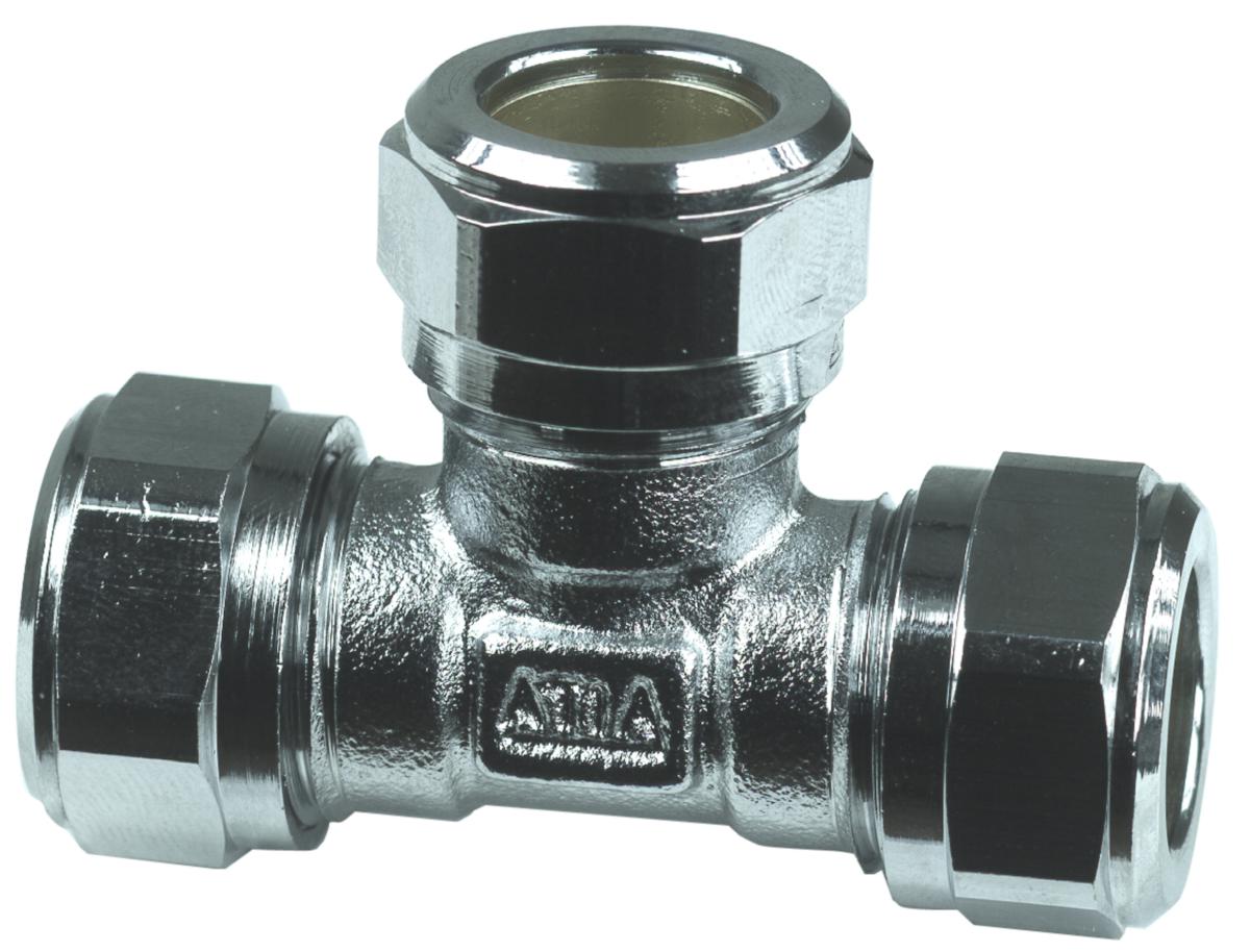 Puserrusliitin, T-liitin, putki/putki/putki - PUSERRUS T-LIITIN 12 MM KROMATTU